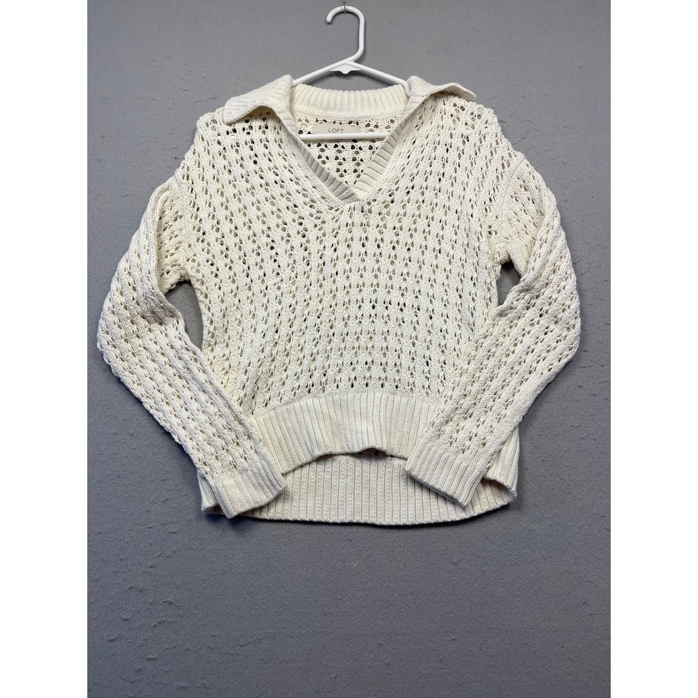 LOFT Sweater Knit Open Weave Cream XXSP Womens